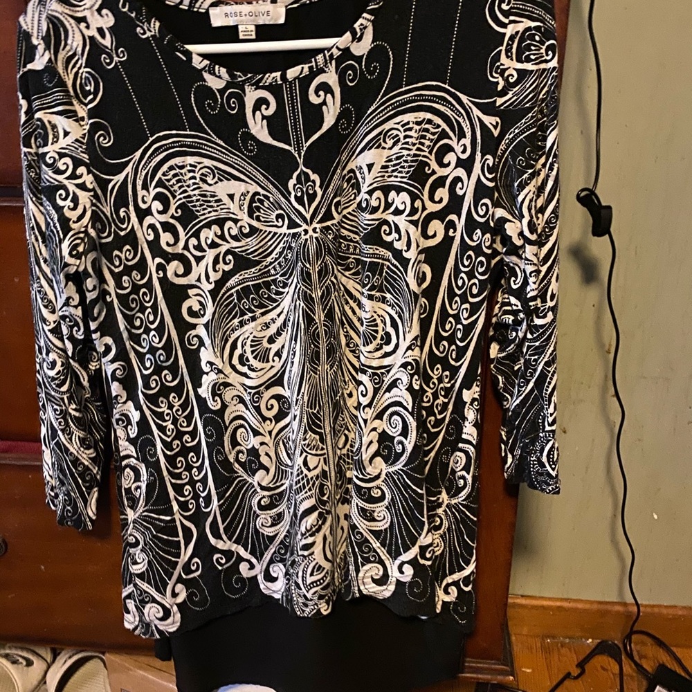 black and white butterfly top